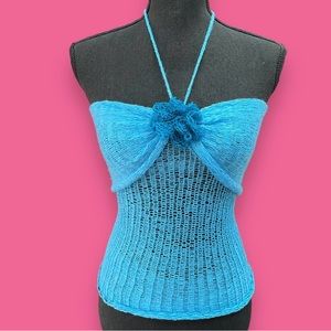 Handmade blouse crochet blue with flower small size, it’s new made for me